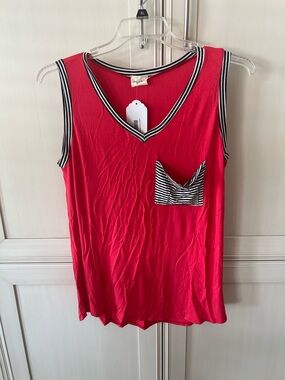 Lovely Melody Red Tank with Black & White Striped Trim
